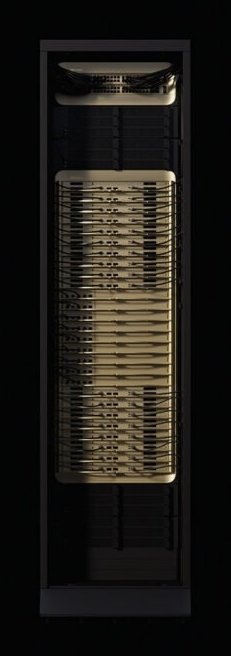 그림 8. Vera Rubin NVL72 랙 — MGX 액체냉각, 컴퓨트·NVSwitch 트레이 구성. (사진: NVIDIA)